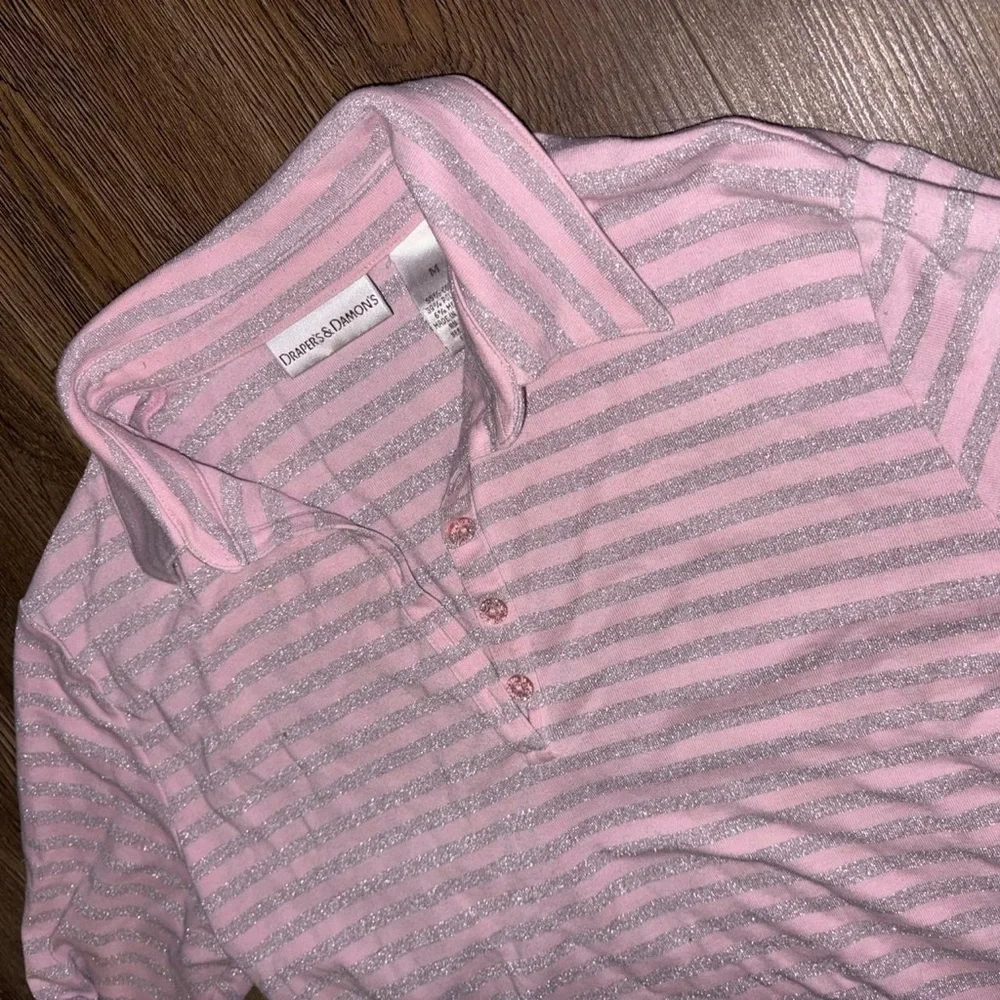 Pink and sparkly grey striped long sleeve polo shirt - Picture 2 of 7